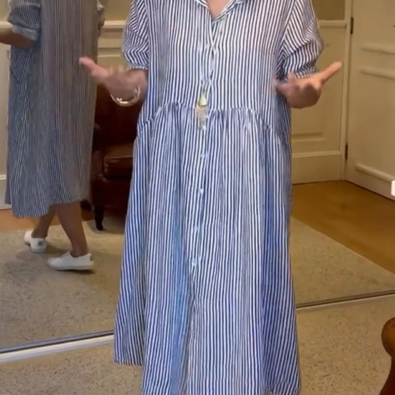 👗 60% OFF NOW! 🔥 Striped Lapel Button Down Shirt Dress – Functional Pockets, Versatile Style & Comfortable Fit 👚