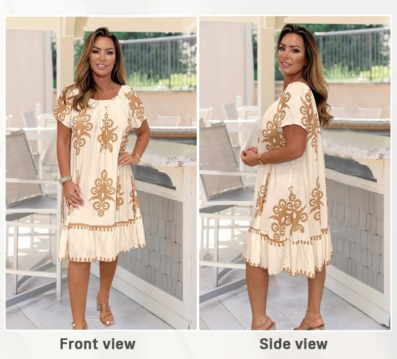 🌸Spring Specials  49%OFF🌸Geometric Pattern Multi Print Square Neck Dress