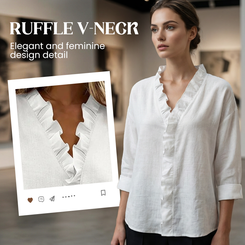 Women's Ruffle V-Neck Long Sleeve Blouse