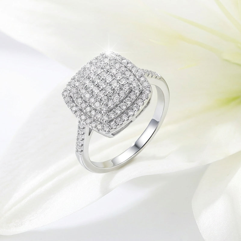 Brilliant Double Halo Square Ring for Women