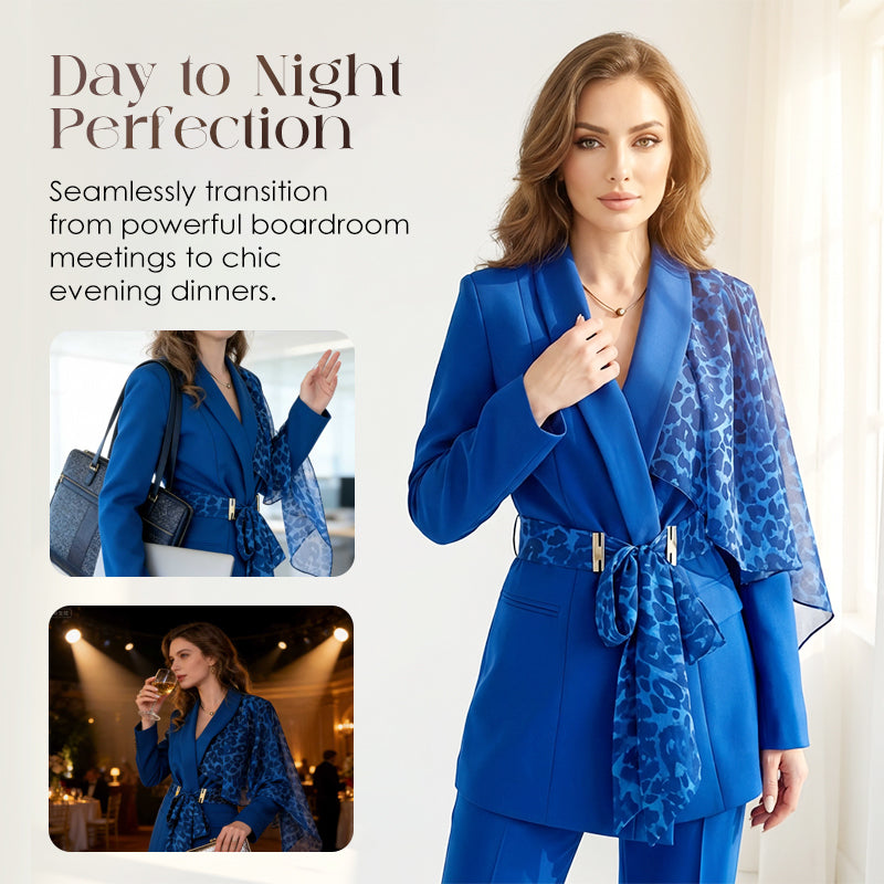 Women's Leopard Accent Blazer & Pants Set