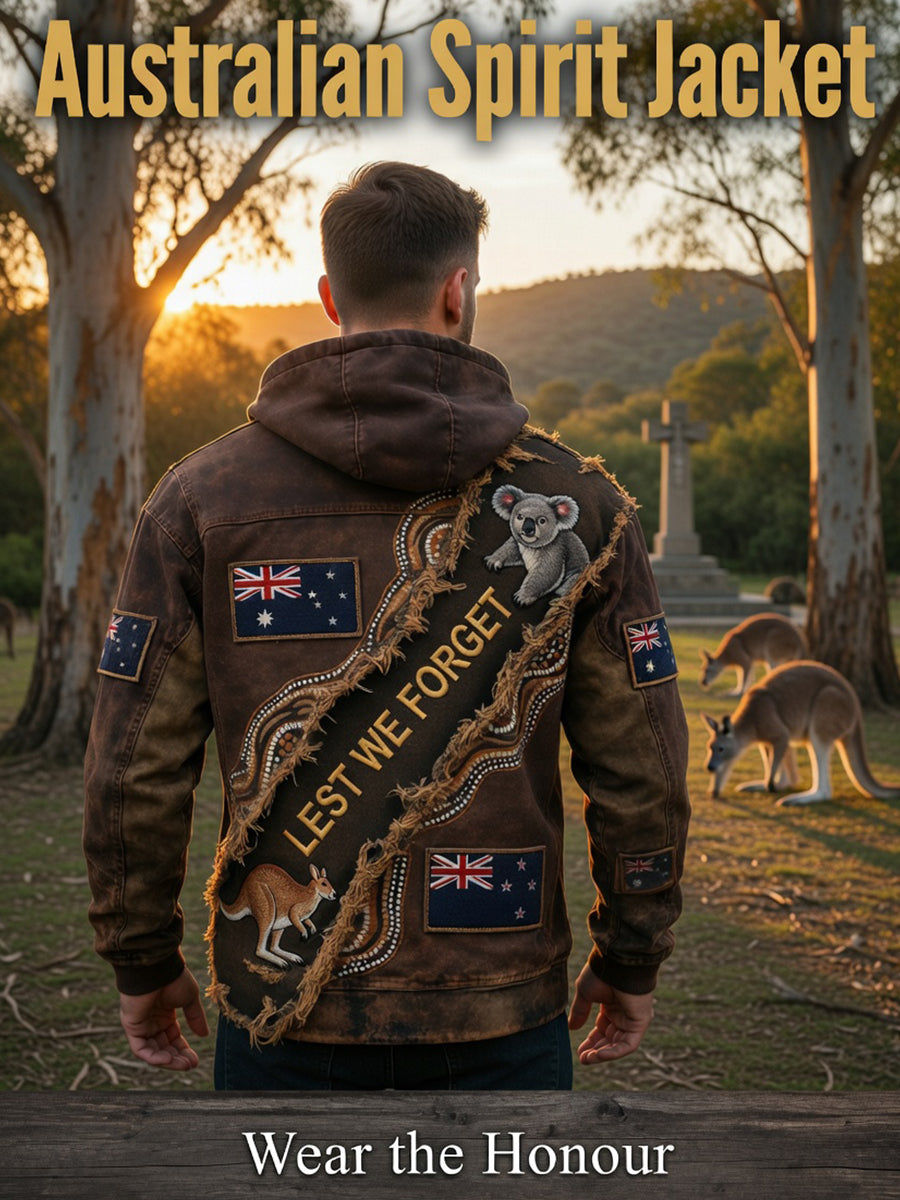Retro Australian Art Print Casual Hoodie Jacket