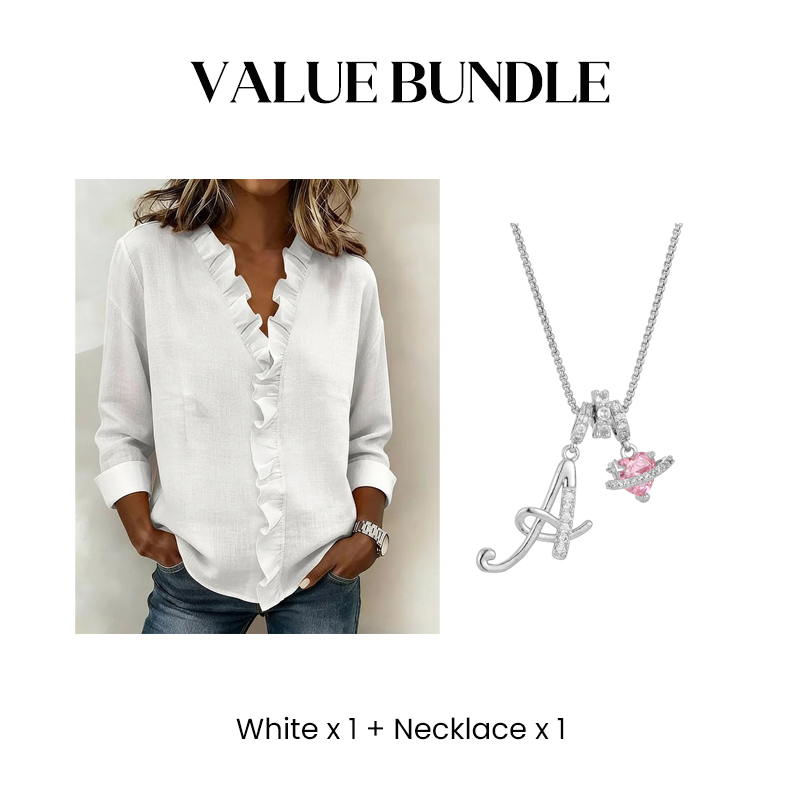 Women's Ruffle V-Neck Long Sleeve Blouse