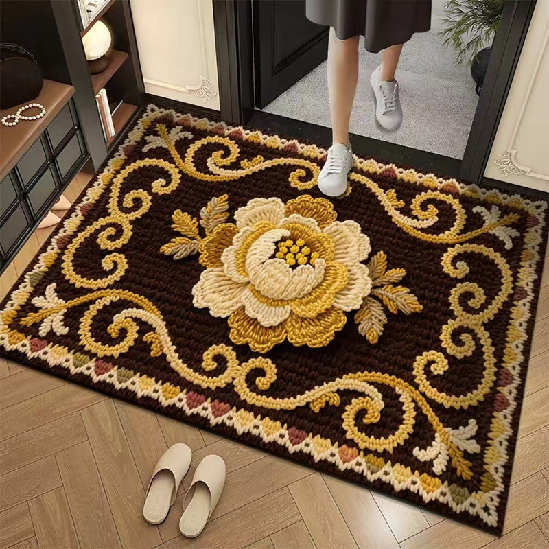 3D Floral Yarn Anti-Slip Absorbent Floor Mat – Stylish, Soft & Safe