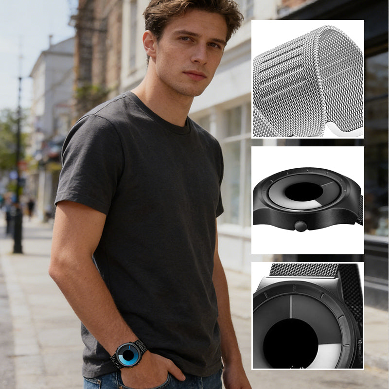 Men’s Futuristic Minimalist Watch with Creative Rotating Disk Dial