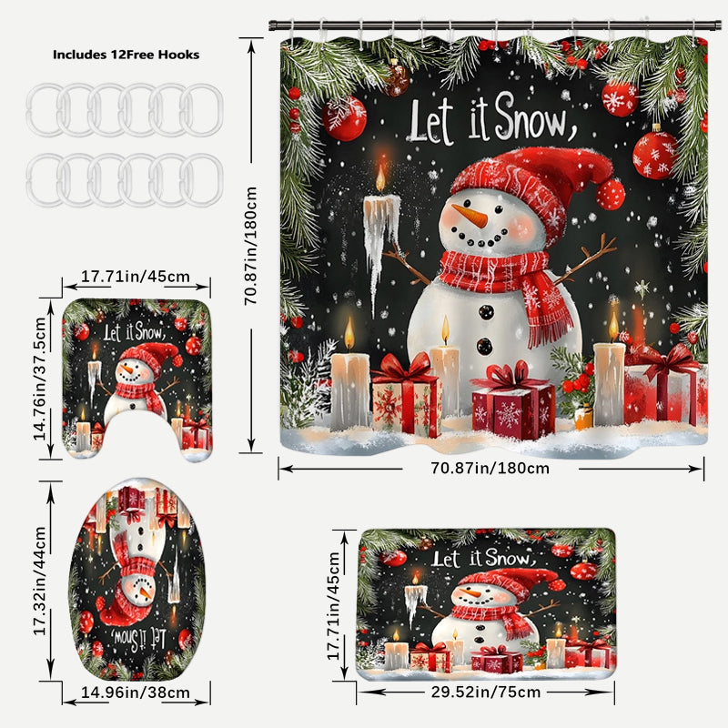 Christmas Snowman Shower Curtain Sets with 12 Hooks