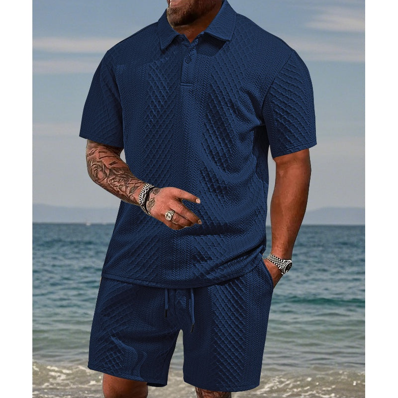 🔥Hot Sale 58% Off💥Men’s Diamond Pattern Turn-Down Collar Short Sleeve Top & Drawstring Shorts 2-Piece Set