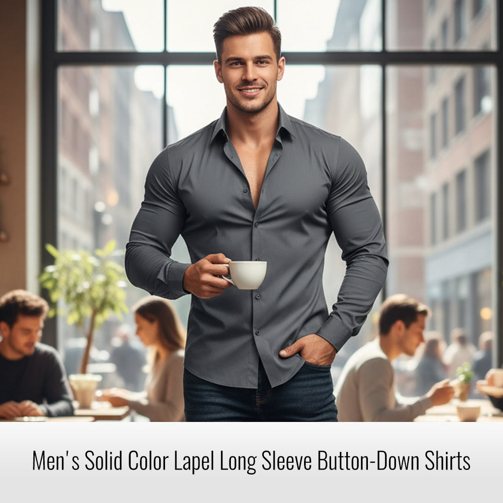 📢📢50% OFF !!!⏰Men's Solid Color Lapel Long Sleeve Button-Down Shirts