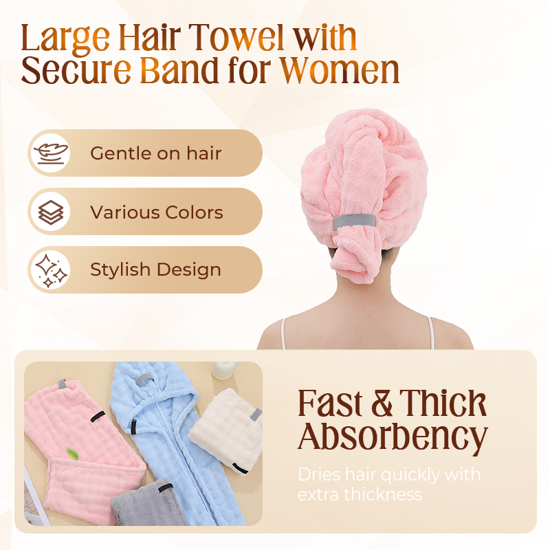 Large Hair Towel with Secure Band For Women