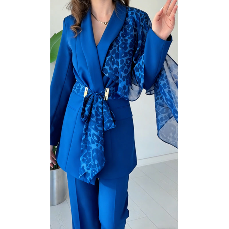 Women's Leopard Accent Blazer & Pants Set