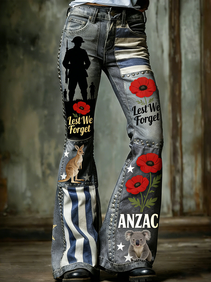 Retro Australian Art Print Casual Jeans