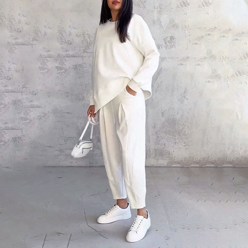 【DAY PERFECT】Round-Neck Long-Sleeved Top ＆ Pants 2-Piece Set | Wrinkle-Free & Breathable | 49% OFF Limited