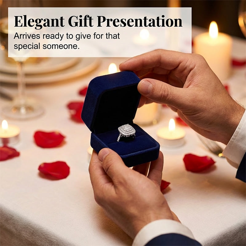 Brilliant Double Halo Square Ring for Women