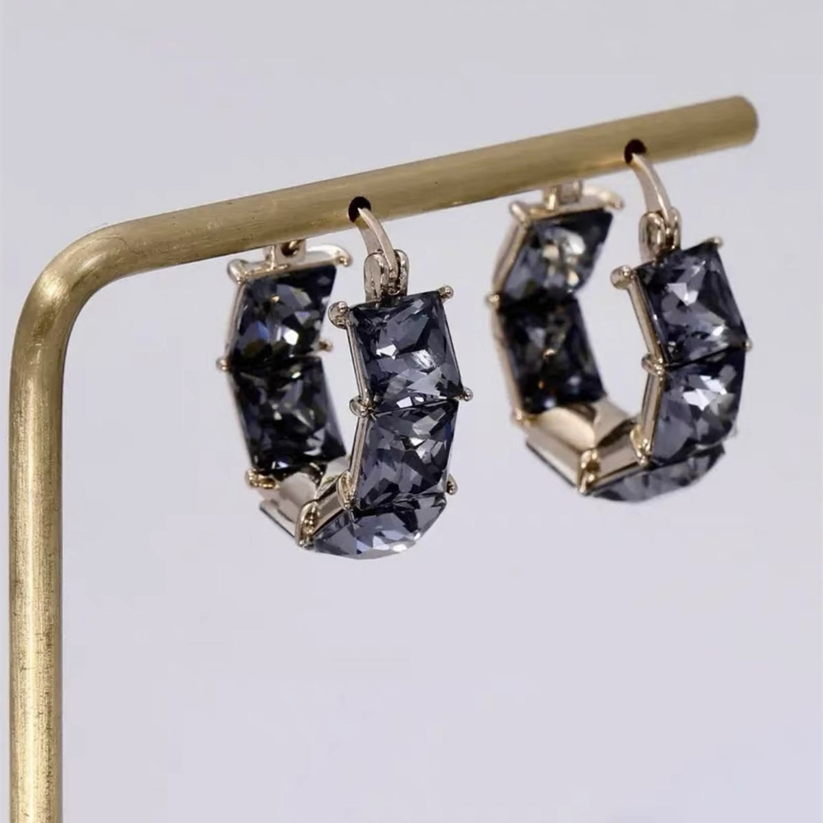 Fashion Black Crystal Hoop Earrings