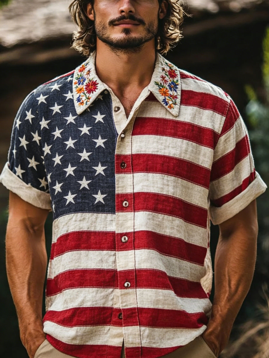 Men's USA Plants Flowers Printed Casual Top