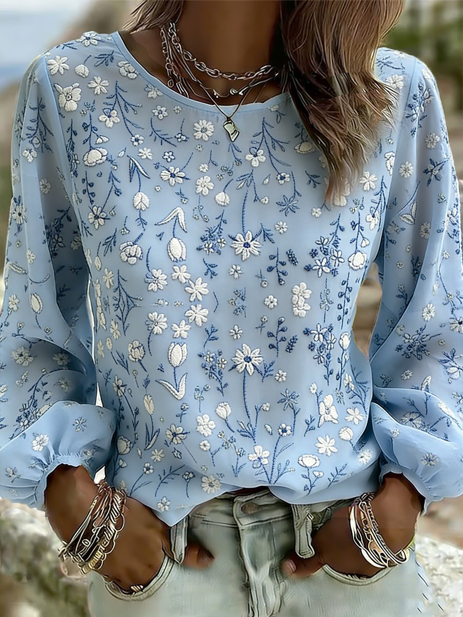 Women's Plant Flower Cotton And Linen Top