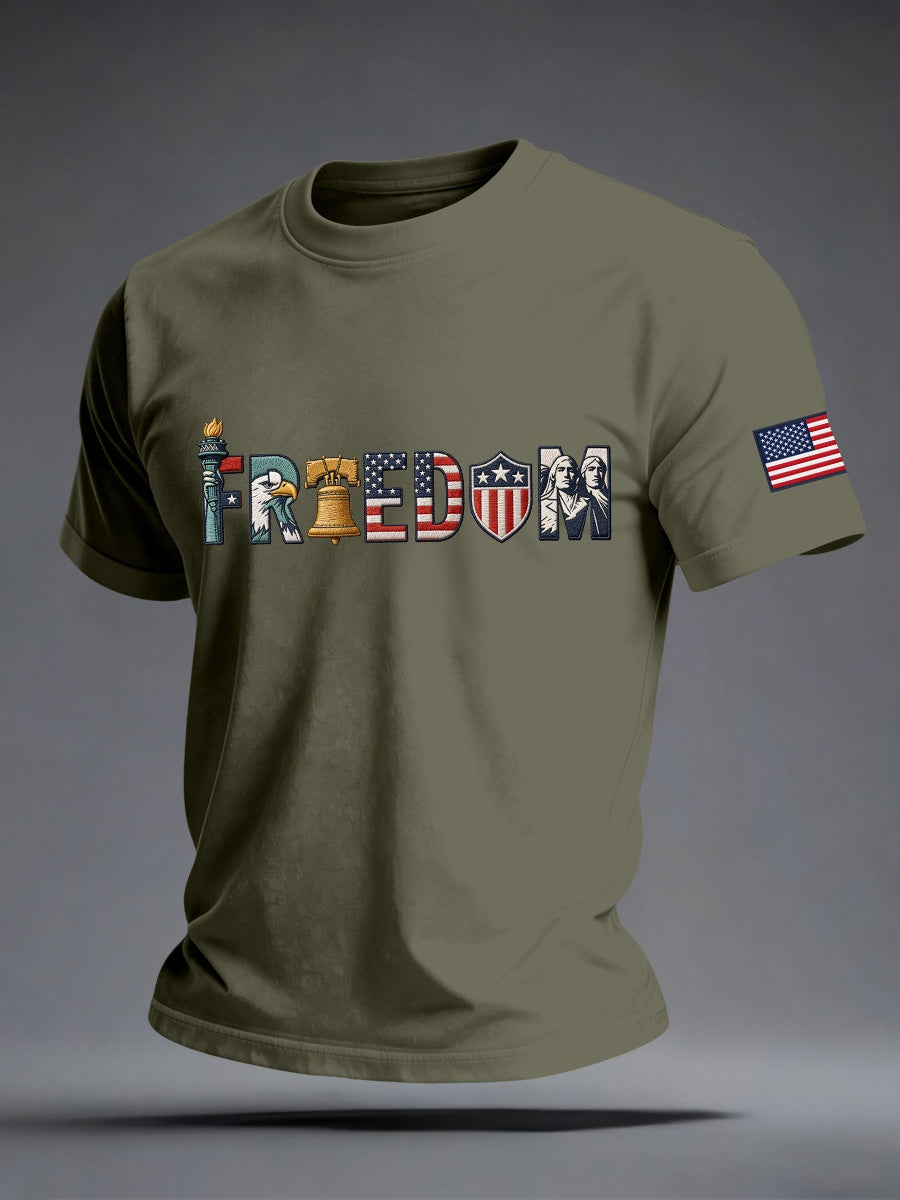 Men's Freedom Embroidery Pattern T-Shirt