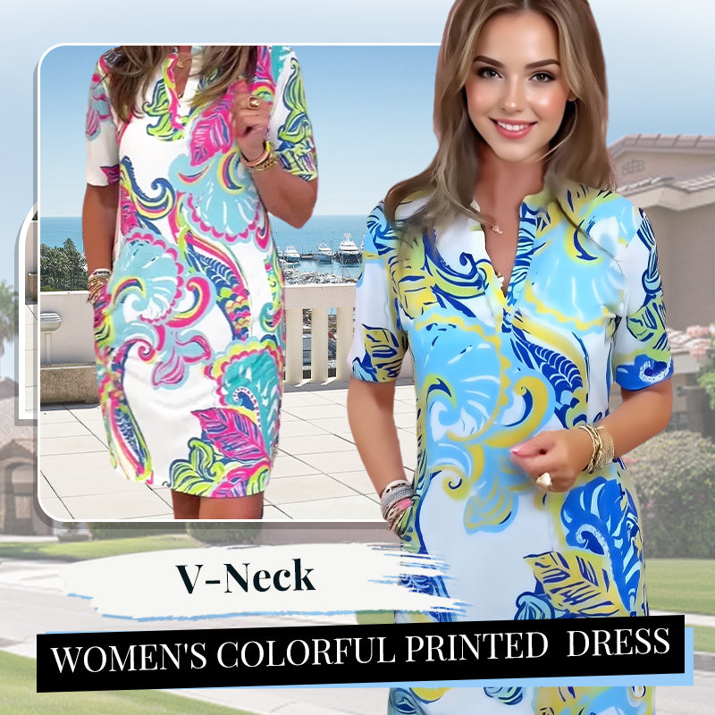 🌷Limited Time Offer 50% OFF💞Women Colorful Printed V-Neck Dress