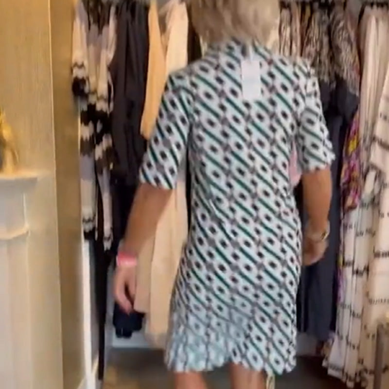 Shirt Collar Geometric Pattern Short-Sleeve Dress