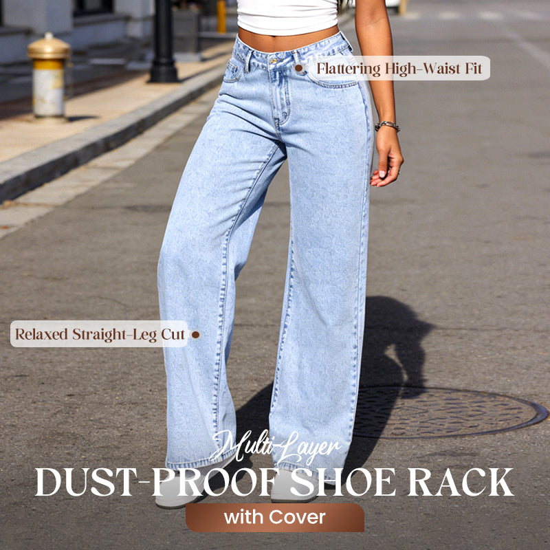 Bow Embroidered High-Waist Straight-Leg Jeans