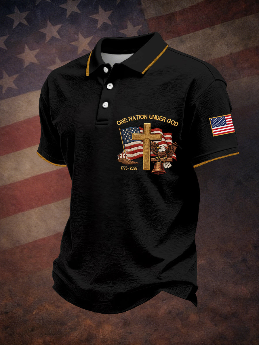 Men's One Nation Under God Embroidery Pattern Polo Shirt