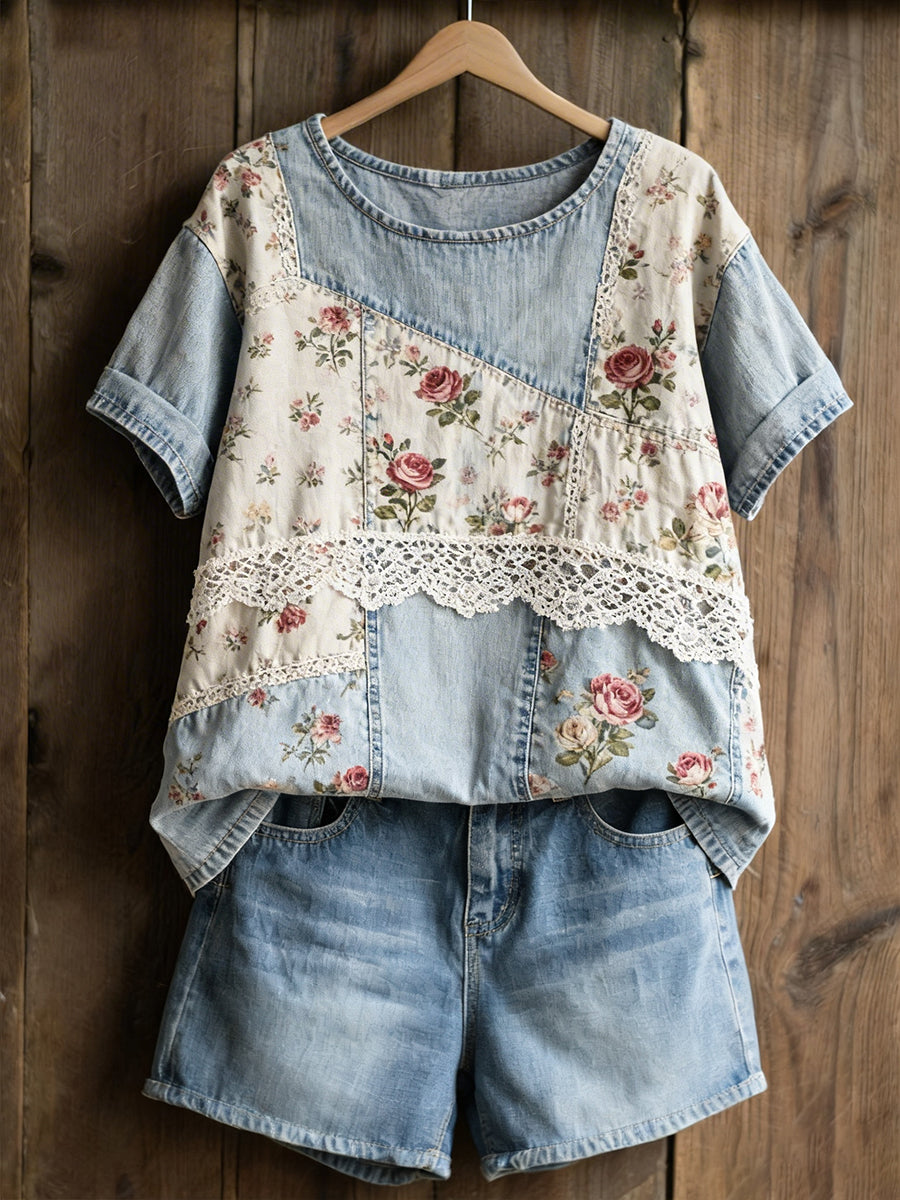 Women's Rose Print Casual T-Shirt