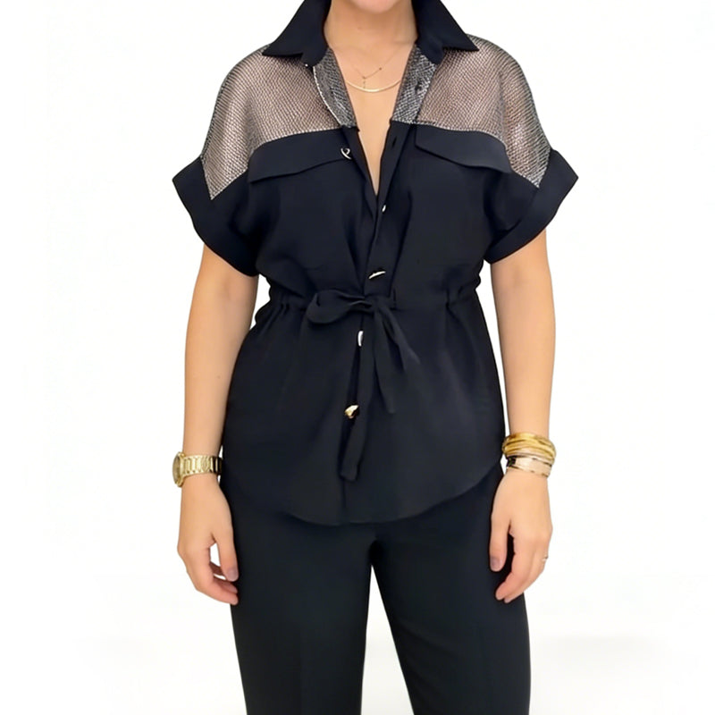 Women's Mesh Patchwork Top & Pants 2-Piece Set