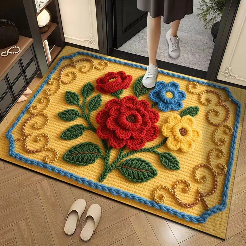 3D Floral Yarn Anti-Slip Absorbent Floor Mat – Stylish, Soft & Safe