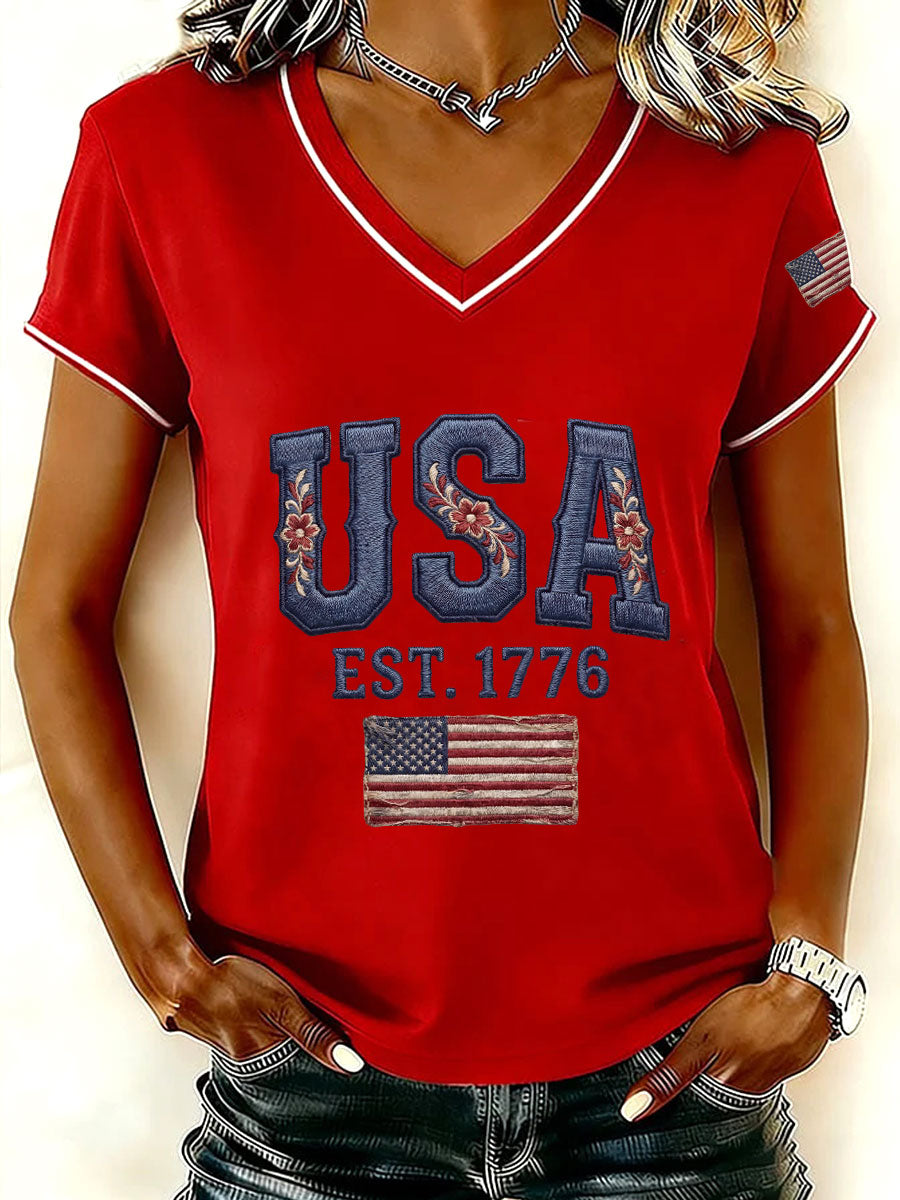 Women's USA V-Neck T-Shirts