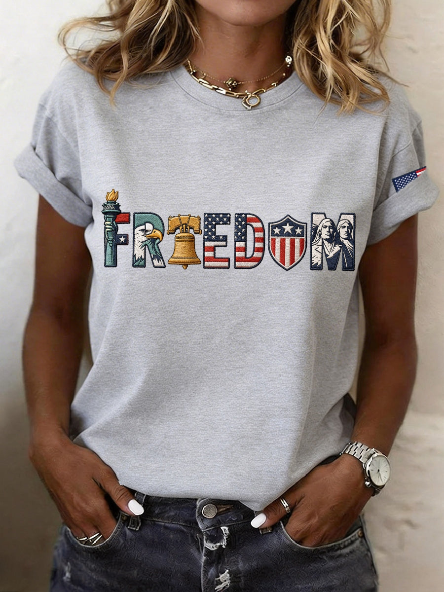 Women's Freedom Embroidery Pattern T-Shirt