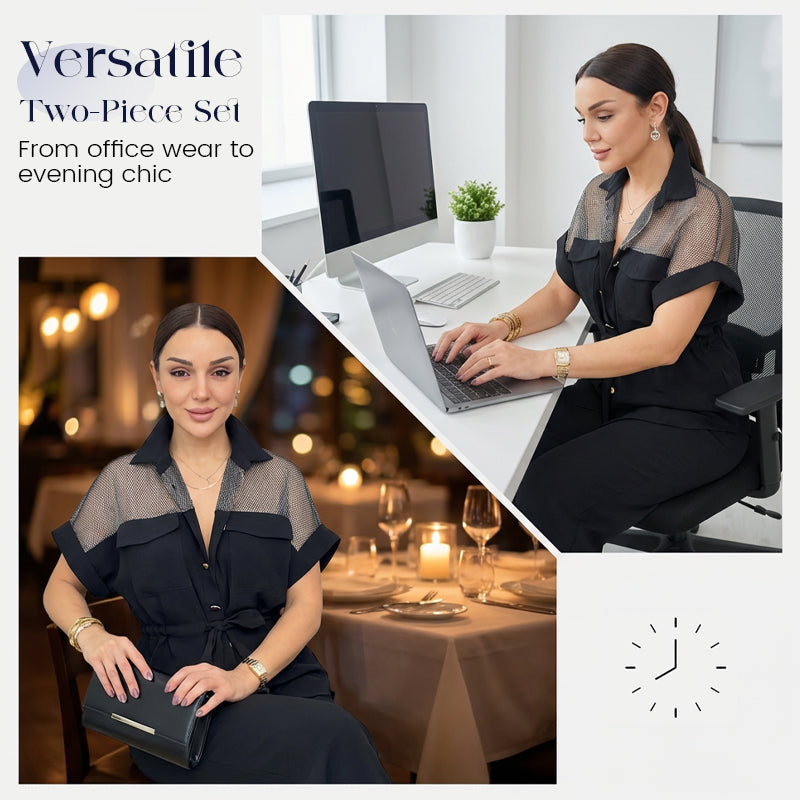 Women's Mesh Patchwork Top & Pants 2-Piece Set