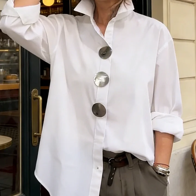 Women's Oversized Button-Down Shirt with Statement Buttons