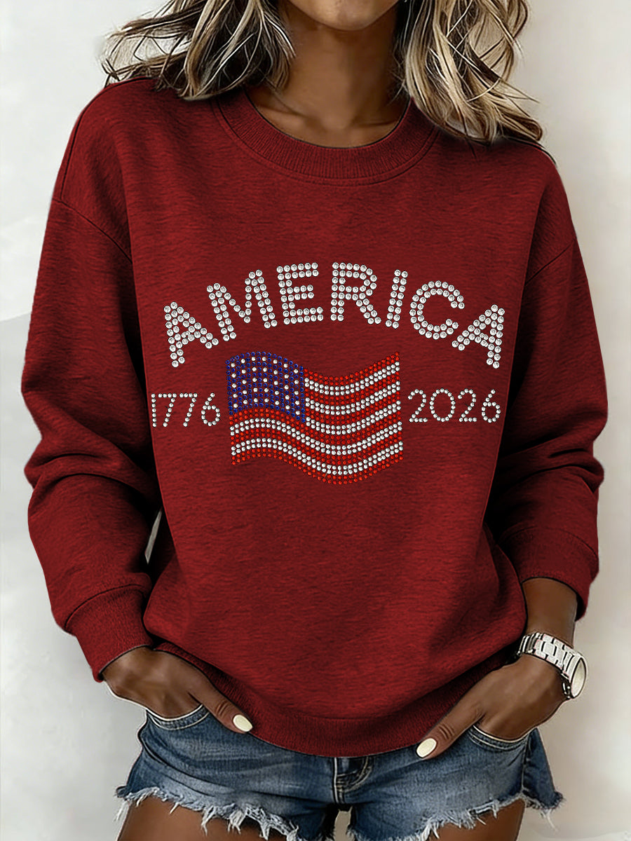 Women's American 1776-2026 Rhinestone Pattern Sweatshirt