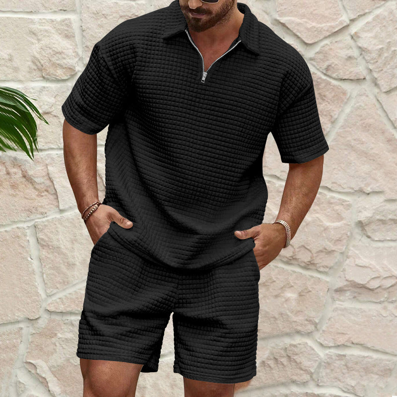 Men's Solid Color Short Sleeve Top & Shorts Set