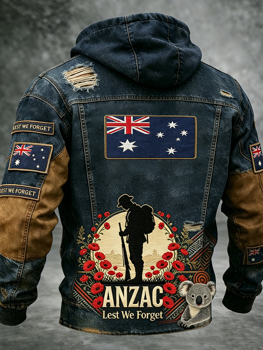 Retro Australian-Style Art Print Casual Hooded Jacket