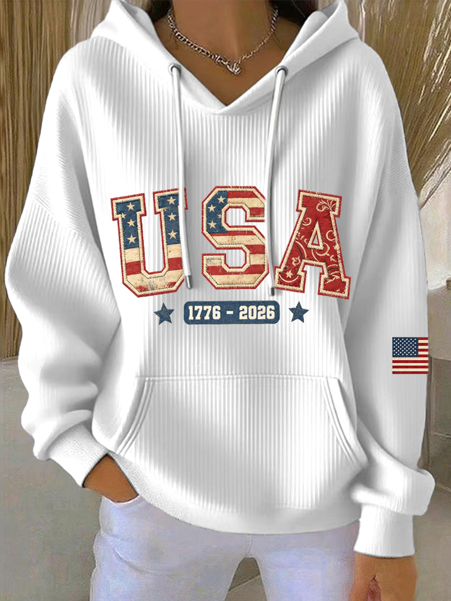 Women's USA 1776-2026 Patchwork Pattern Hoodie