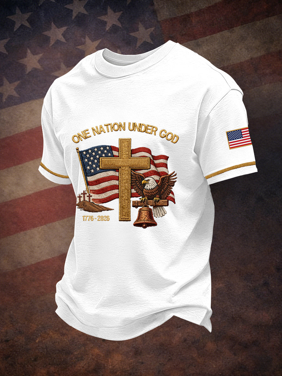 Men's One Nation Under God Embroidery Pattern T-Shirt