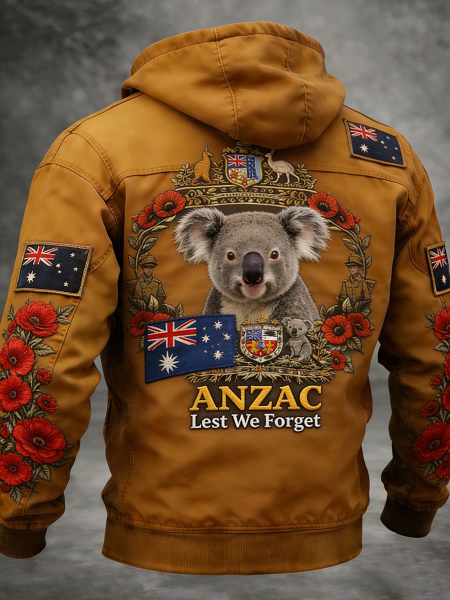 Retro Australian-Style Art Print Casual Hooded Jacket