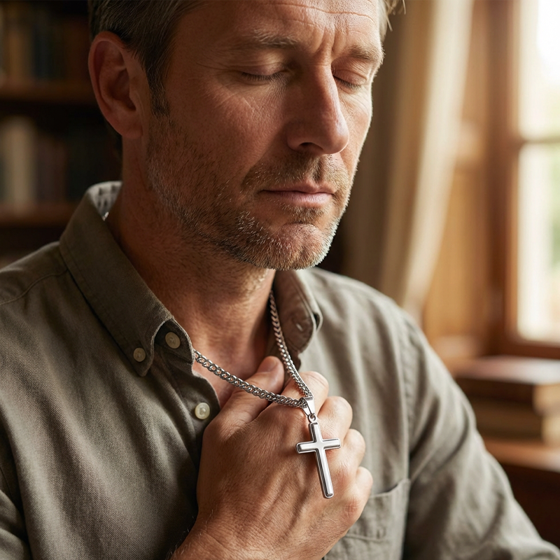 Men's Stainless Steel Cross Pendant Necklace