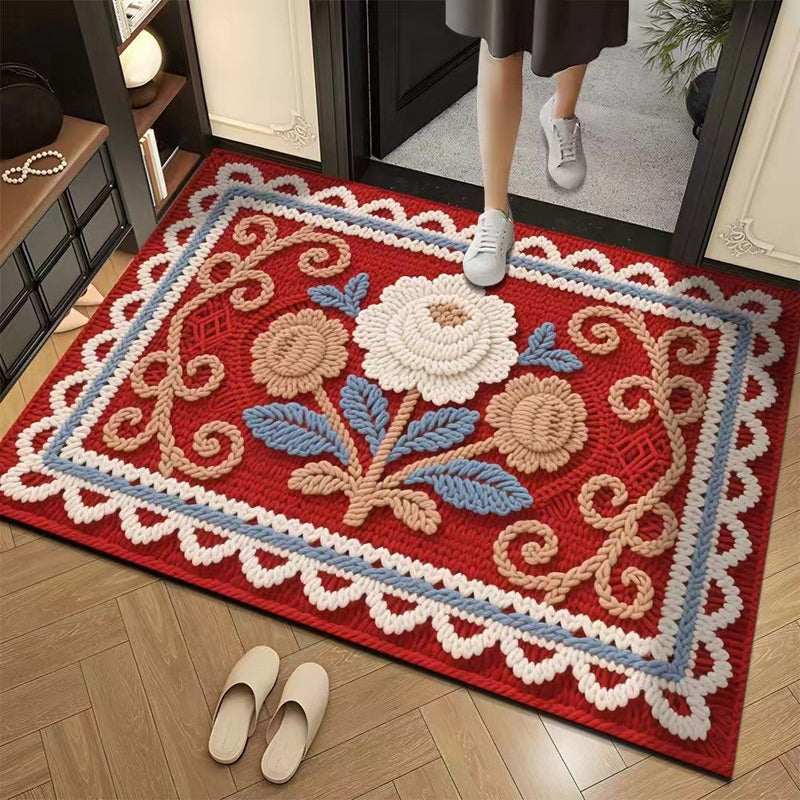 3D Floral Yarn Anti-Slip Absorbent Floor Mat – Stylish, Soft & Safe