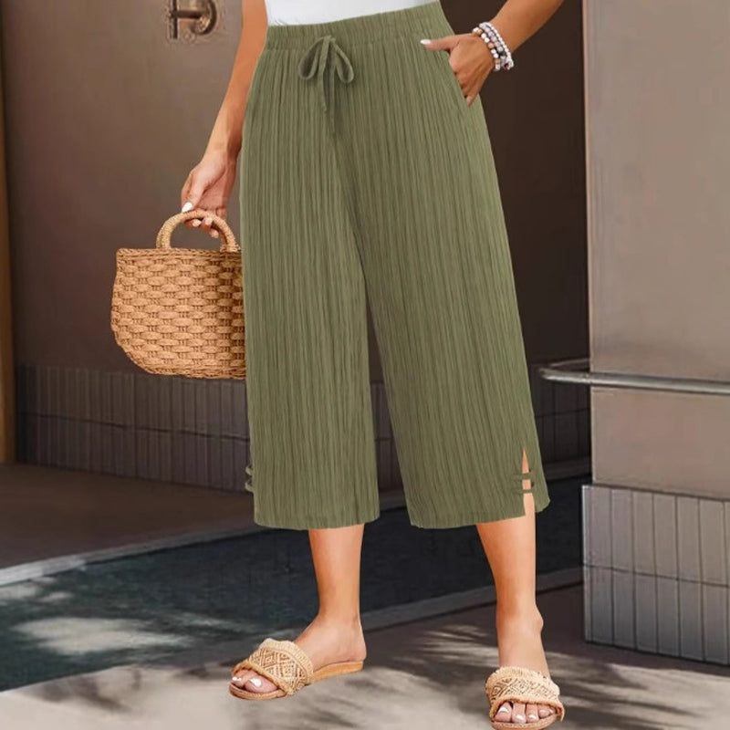 👖 60% OFF NOW! 🌿 Ribbed Wide-Leg Capri Pants – Elastic Waist, Comfortable Fit & Perfect for Daily Wear ✨