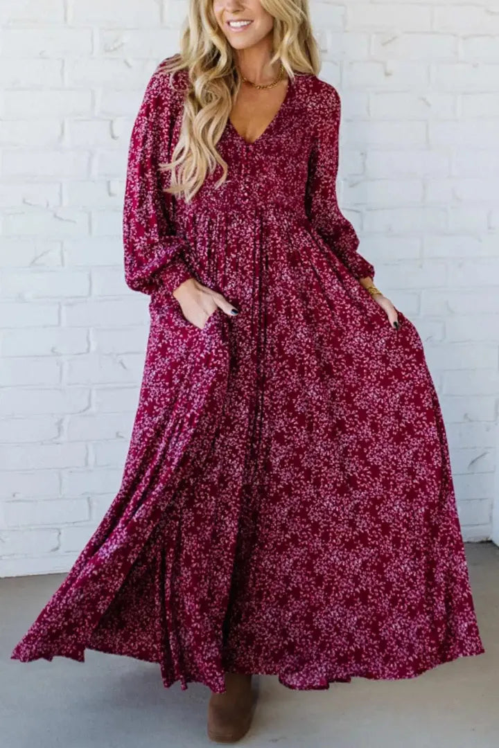 Today Special Deal 49%OFF-💃Women’s Floral Rayon Smocked-Waist Lined Maxi Dress