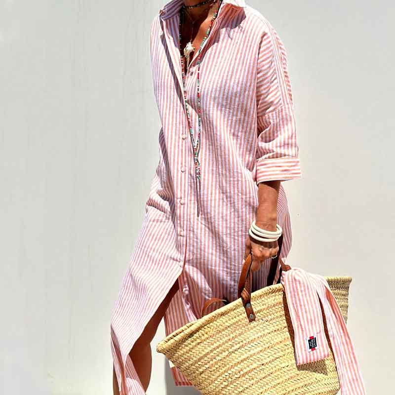 Loose Striped Half Sleeve Shirt Dress