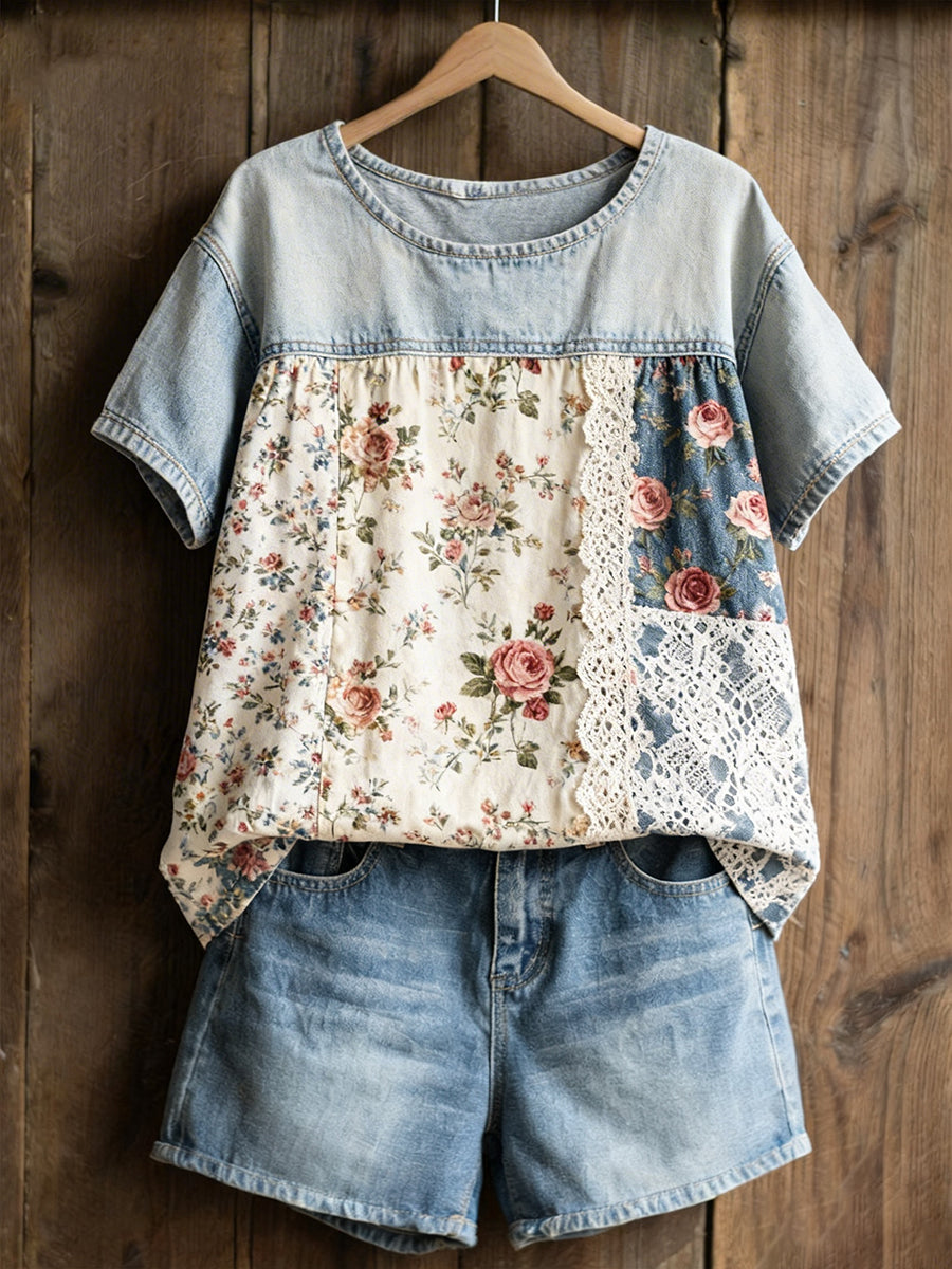 Women's Rose Print Casual T-Shirt