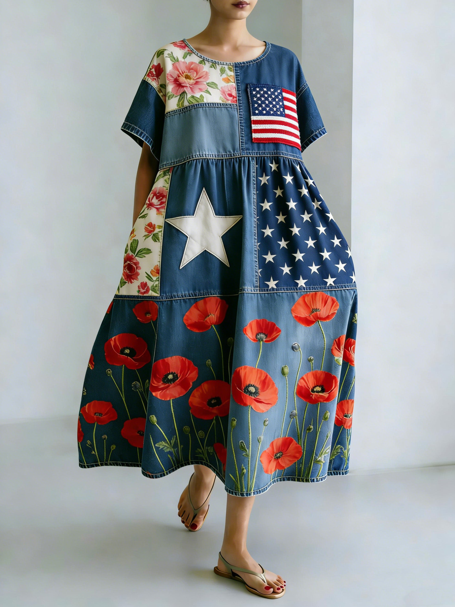 Women's American Commemorative Patchwork Print Long Skirt