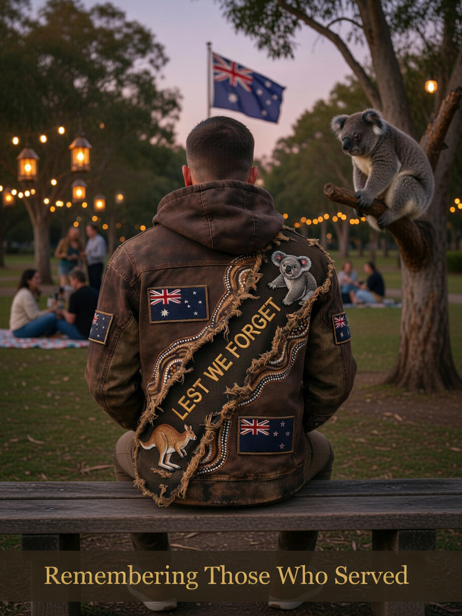 Retro Australian Art Print Casual Hoodie Jacket