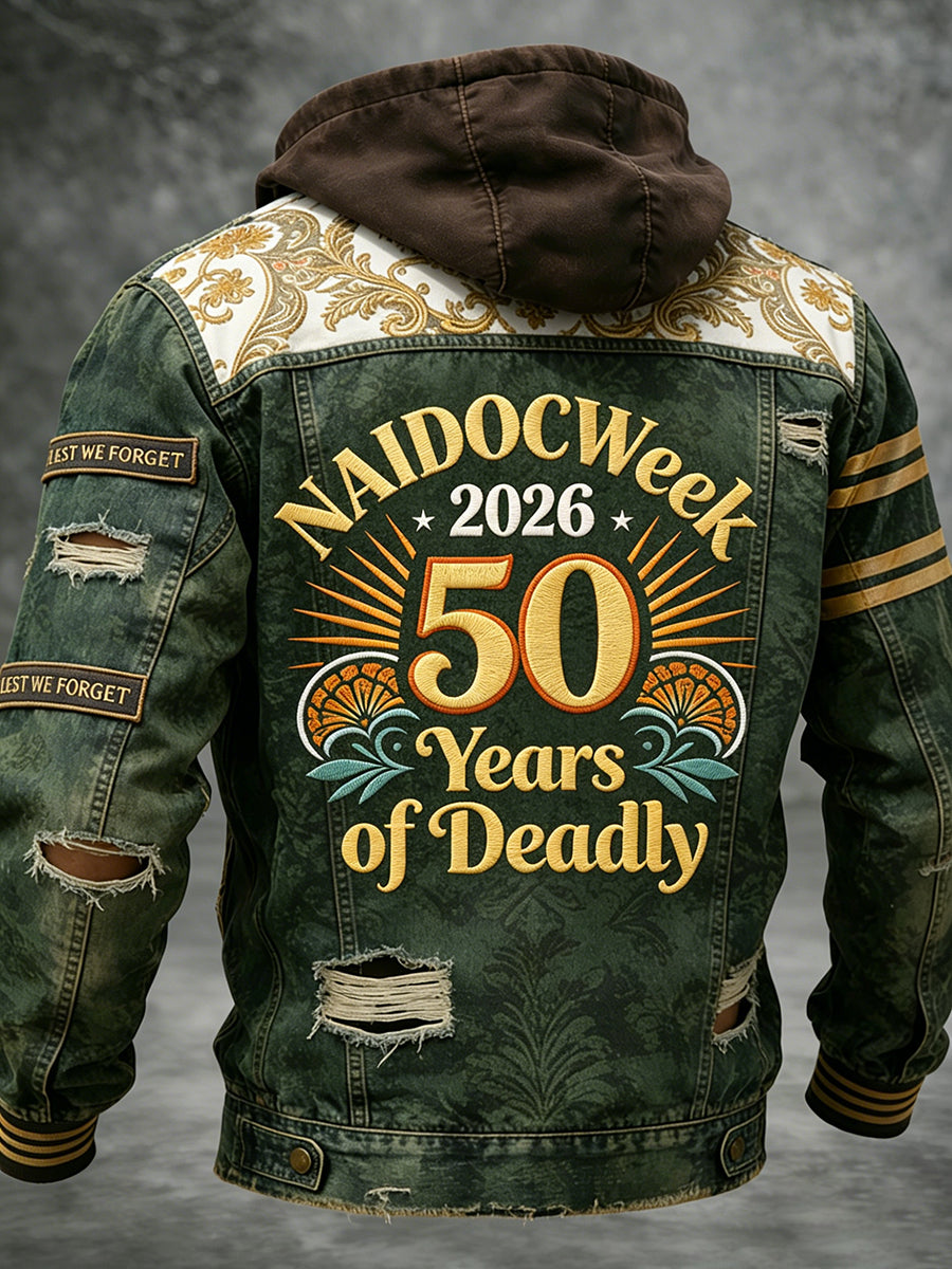 Retro Australian-Style Art Print Casual Hooded Jacket