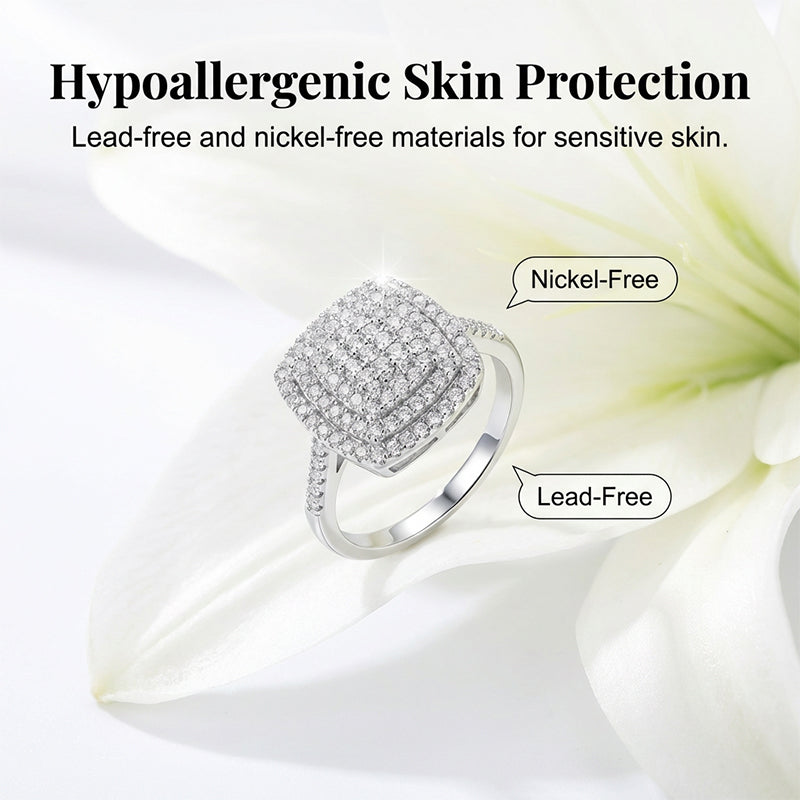 Brilliant Double Halo Square Ring for Women