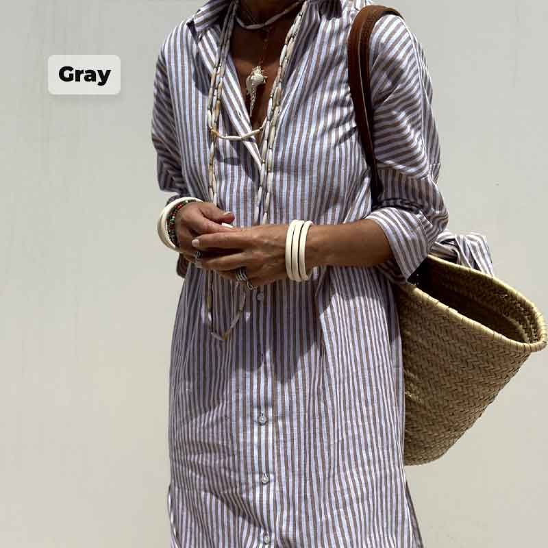 Loose Striped Half Sleeve Shirt Dress