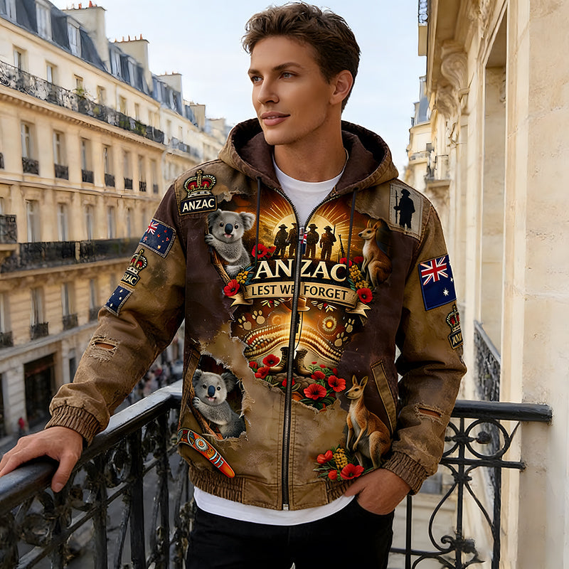 Retro Australian Art Print Casual Hoodie Jacket